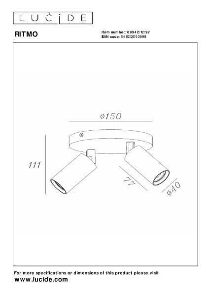 Lucide RITMO - Ceiling spotlight - Ø 15 cm - 2xGU10 (MR11) - Coffee - technical
